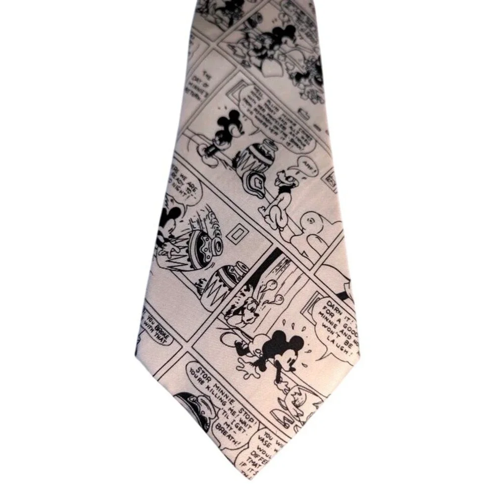 VTG. ~ Mickey & Co. Balancine~Black White Comic Strip~Silk~Men's Necktie ~ 90s